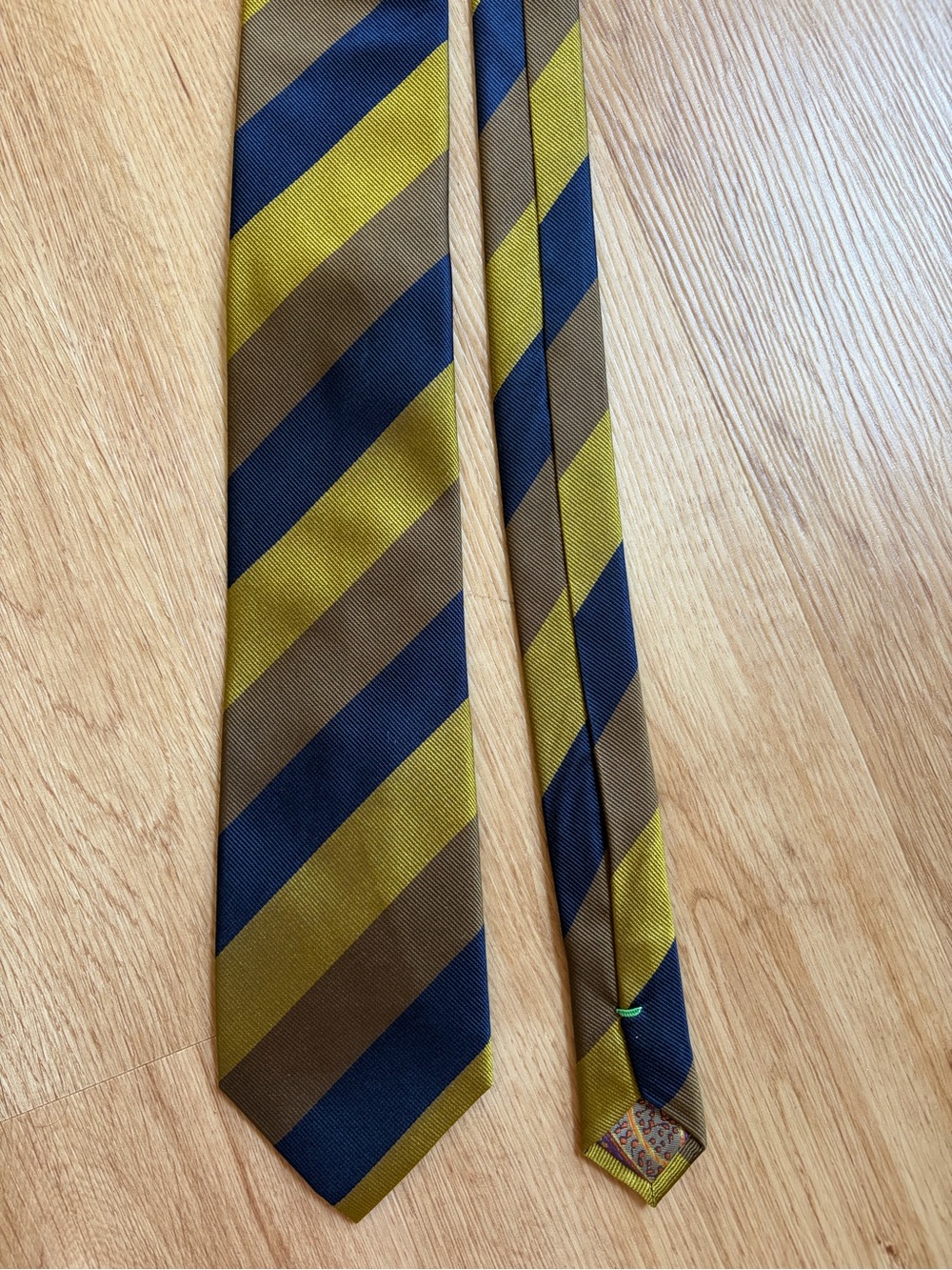 True Forum Silk Tie Striped Olive Green Navy Brown Preppy Classic $65
